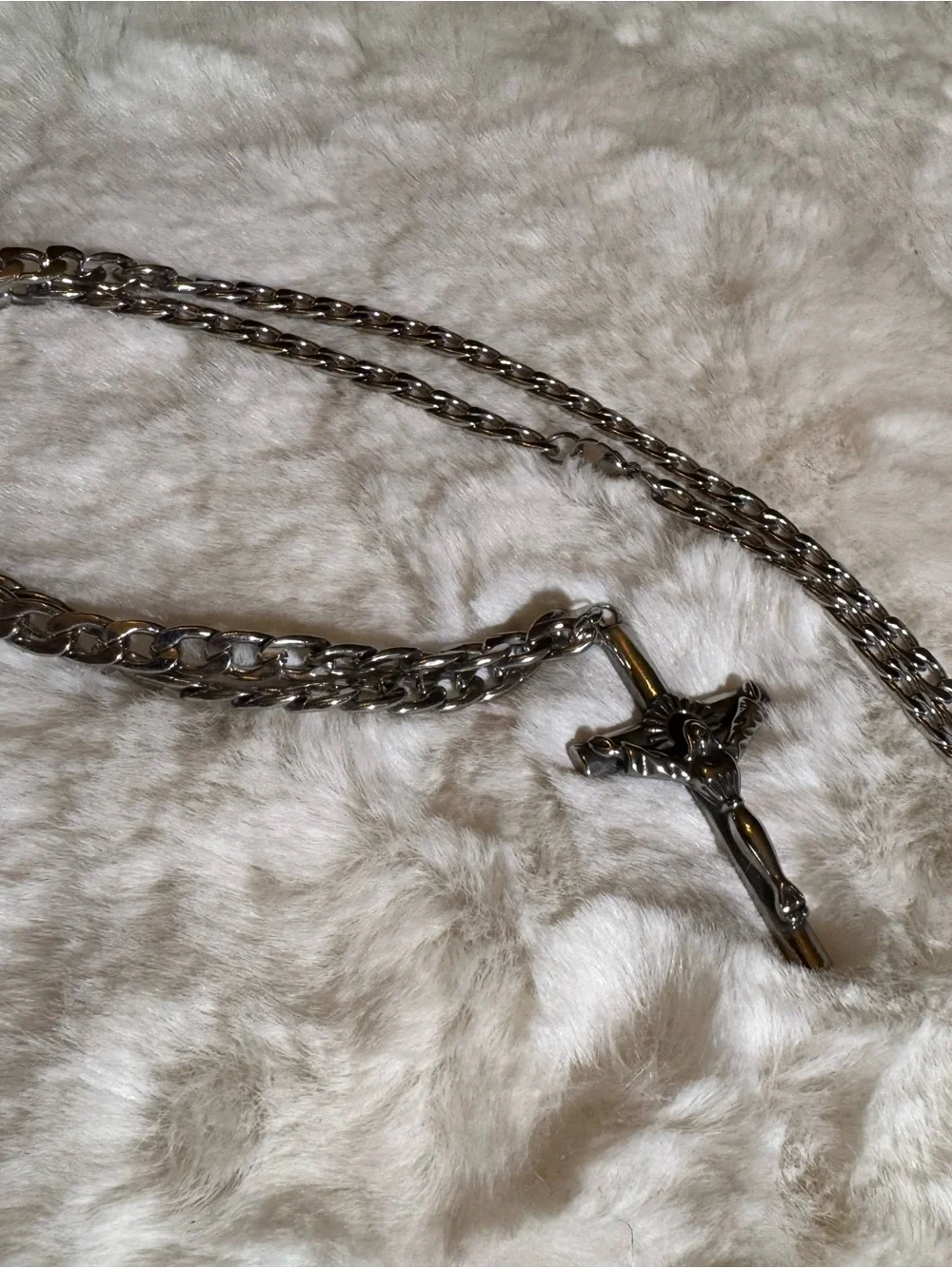 Silver-Tone Men's Cuban Link Cross Pendant Necklace stainless steel